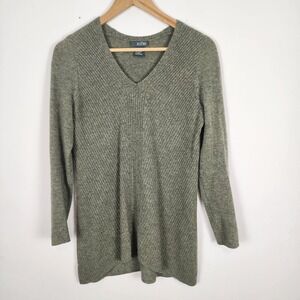 Griffen‎ Cashmere Pullover Green V Neck Knit Sweater Women's Size Small